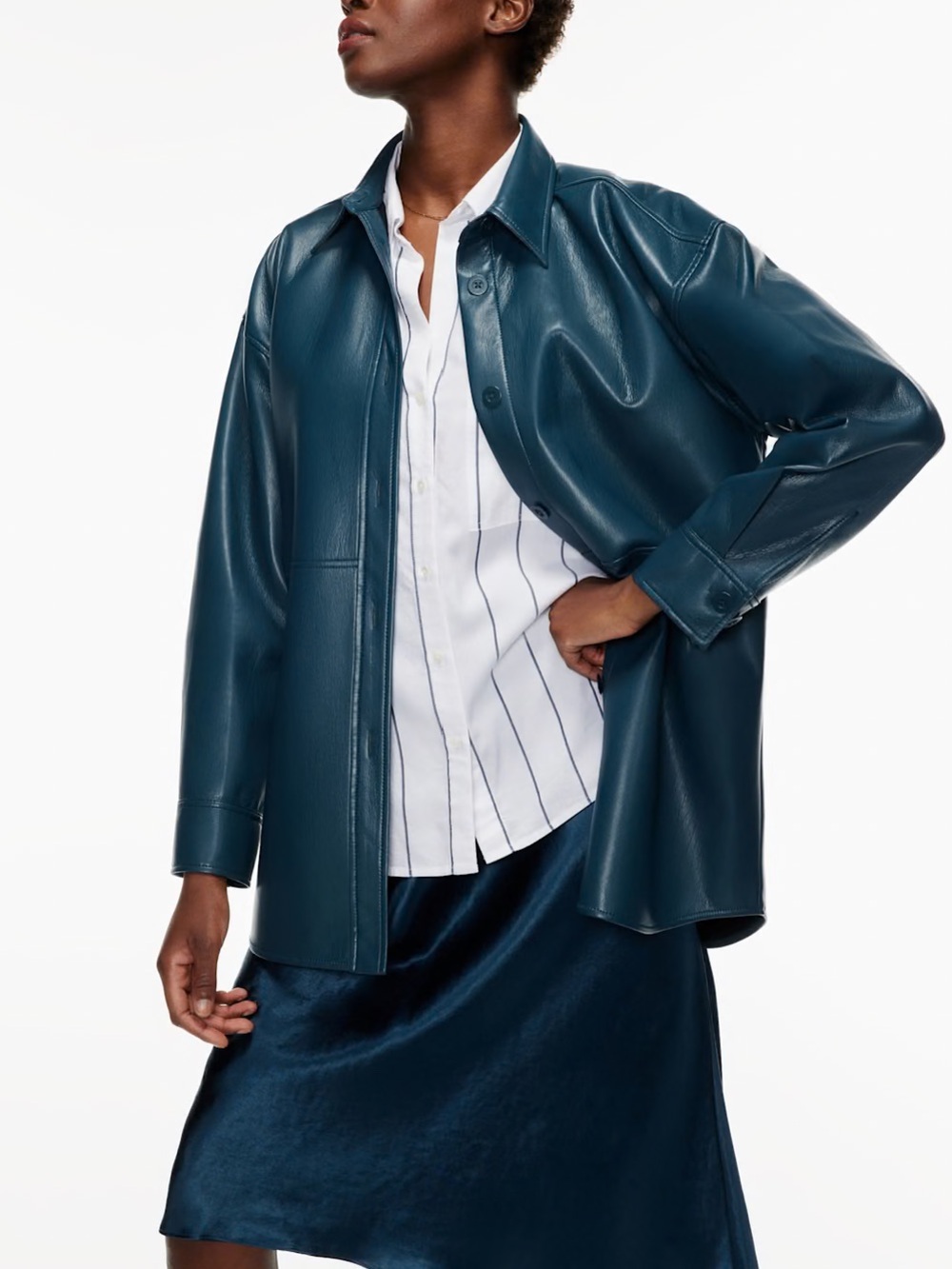Babaton Pelli Shirt Jacket Herbage Green Teal Faux-Leather Overshirt Jacket XS